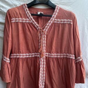 Women's Rust Top with Embroidered Details